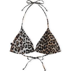 Ganni Leopard Print Bikini Top - Brown