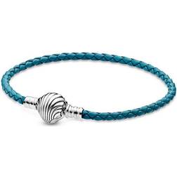 Pandora Braided Shell Clasp Leather Bracelet, 20,5 cm, Non-precious metal, Not applicable