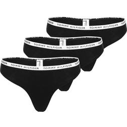 Tommy Hilfiger 3-Pack Repeat Logo Waistband Thongs BLACK/BLACK/BLACK