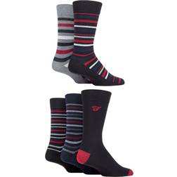 FARAH Patterned Striped and Argyle Cotton Men's Socks 5-pack - Stripe Black/Berry