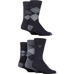 FARAH Patterned Striped and Argyle Cotton Men's Socks 5-pack - Argyle Black/Charcoal