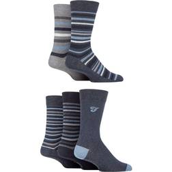 FARAH Patterned Striped and Argyle Cotton Men's Socks 5-pack - Stripe Denim