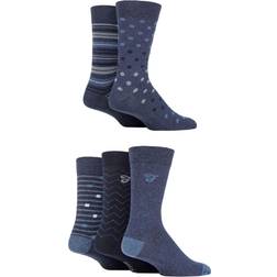 FARAH Patterned Striped and Argyle Cotton Men's Socks 5-pack - Pattern Denim