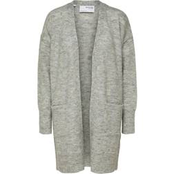 Selected Lulu Long Knitted Cardigan - Light Grey Melange
