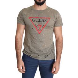 Guess Cotton Stretch Logo Print Men Casual Perforated T-shirt