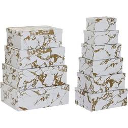 Dkd Home Decor Set of Stackable Organising Boxes Golden White Cardboard Storage Box