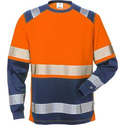 Fristads 7457 THV Class High Vis Long Sleeve T-Shirt Hi-Vis Orange/Navy)
