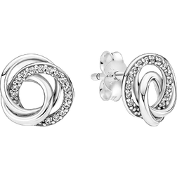 Pandora Family Always Encircled Stud Earrings - Silver/Transparent