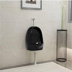 vidaXL Wall Hung Urinal with Flush Valve Ceramic Black Black