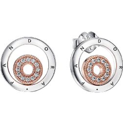 Pandora Signature Two-tone Logo Circles Stud Earrings - Silver/Rose Gold/Transparent