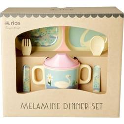 Rice Melamine Baby Dinner Set in Gift Box - Swan Print 4pcs