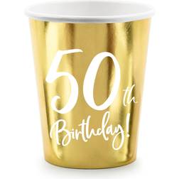 PartyDeco papkrus guld 50 års fødselsdag. 6 stk