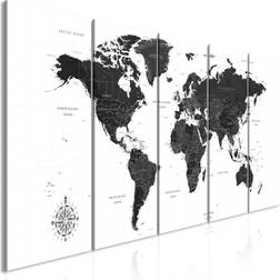 Artgeist stort verdenskort i sort og hvid Black and White Map, 5-delt flere størrelser 200x80 Billede