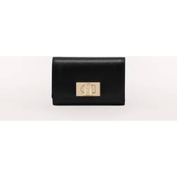 Furla Mini black leather wallet with flap, Black.