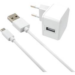Essentials Vægoplader 12W USB-A MicroUSB, 1m, hvid