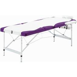 vidaXL foldbart massagebord 3 zoner aluminium hvid og lilla