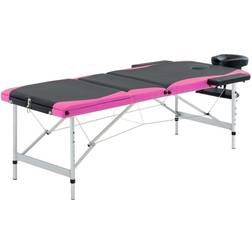 vidaXL foldbart massagebord 3 zoner aluminium sort og pink