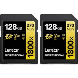 LEXAR Professional SDXC Class 10 UHS-II U3 V60 270/180MB/s 128GB (1800x) (2-Pack)
