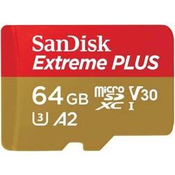 SanDisk Extreme PLUS microSDXC Class 10 UHS-I U3 V30 A2 200/90MB/s 64GB +SD Adapter