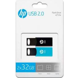 HP USB-stik 212 USB 2.0 Blå/Sort (2 uds) (Kapacitet: 64 GB)