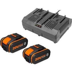 Worx 2x WA3553 20V 4.0Ah batteri WA3883 oplader