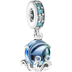Pandora Murano Glass Cute Octopus Dangle Charm - Silver/Blue