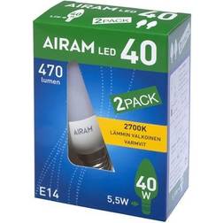 Airam Led C35 4,9w E14 470lm 2-pak LED pærer Hvid 4711779