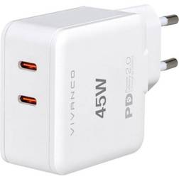 Vivanco 45W Super Fast Dual Charge Vægoplader USB-C PD (Power Delivery) Hvid