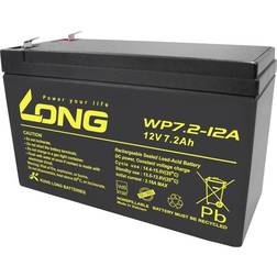 Long WP7.2-12A/F2 Blybatteri 12 V 7.2 Ah Blyfleece (B x H x T) 151 x 102 x 65 mm Fladstik 6,35 mm VDS-certifikation, Lav selvafladning, Vedligeholdelsesfri