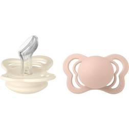 Bibs Couture Silicone Pacifiers 2-pak Anatomical Ivory/Blush Str. 1