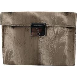 Dolce & Gabbana Beige Velvet Floral Leather Men Document Men's Briefcase