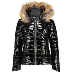 boohoo High Shine Faux Fur Trim Puffer Jacket