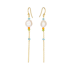 Susanne Friis Bjørner sf5642-2-572 Earrings - Gold/Pearls/Apatite/Carnelian/Peridot