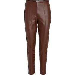 Vila High Waisted Faux Leather Leggings - Brown