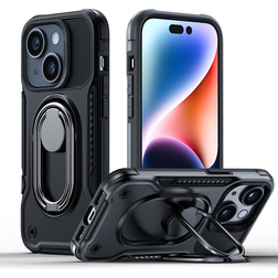 Joyroom Dual Hinge case for iPhone 14 Plus armored case with a stand and a ring holder black iPhone 14 Plus Smartphone Hülle, Schwarz