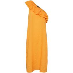 Pieces Pclara One Shoulder Midi Dress - Flame Orange
