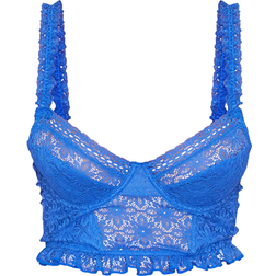 PrettyLittleThing Lace Hook And Eye Detail Crop Corset - Bright Blue