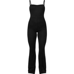 PrettyLittleThing Rib Strappy Square Neck Flared Jumpsuit - Black