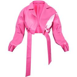 PrettyLittleThing Oversized Belted Hem Cropped Biker Jacket - Pink