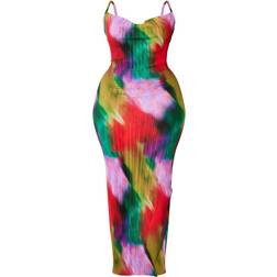 PrettyLittleThing Printed Plisse Cowl Neck Maxi Dress Plus Size - Multi