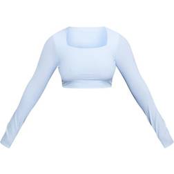 PrettyLittleThing Shape Slinky Long Sleeve Square Neck Crop Top - White