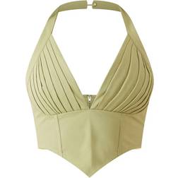 PrettyLittleThing Cargo Pleated Bust Plunge Crop Top - Olive