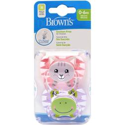 Dr. Brown's Prevent Soothers, Animal Faces, 0-6 Months Assorted Pink