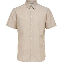 Selected Regular Fit Linen Blend Short Sleeve Shirt - kelp