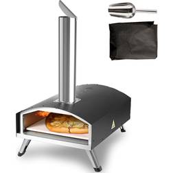 Vevor Wood Charcoal-Fired Pizza Oven 12 Steel Pizza Grill with Pizza Stone for Camping, Black
