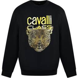 Roberto Cavalli Men's Class Leopard Print Logo Jumper - Black