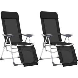 vidaXL Foldbare campingstole med fodstøtter 2 stk. textilene sort