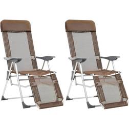 vidaXL Foldbare campingstole med fodstøtter 2 stk. textilene brun
