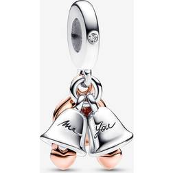 Pandora To-tonet Bryllups charm sølv m. vedhæng