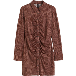 H&M Draped Shirt Dress - Brown/Pattern